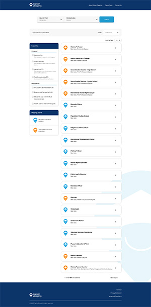 Screenshot of the career mapping website