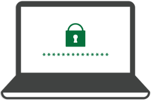 Illustration of a laptop with a green padlock on the screen.