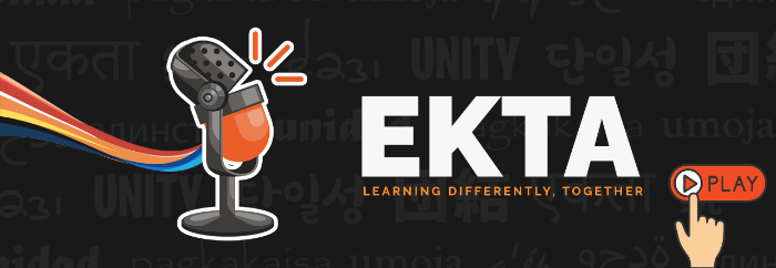 logo of a microphone and the text EKTA